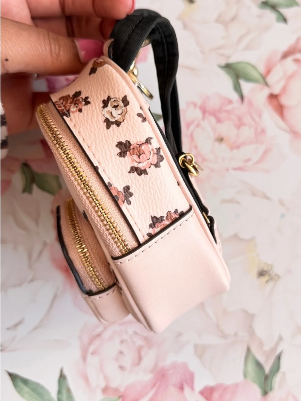 Coach Pale Pink Floral Mini Backpack Keychain - Picture 4 of 5